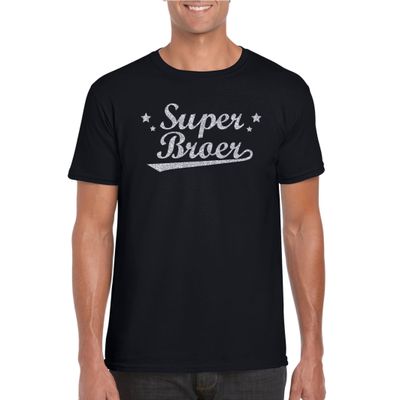 Super broer cadeau t-shirt met zilveren glitters op zwart voor heren Super broer cadeau t-shirt met zilveren glitters op zwart voor heren