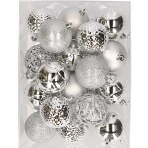 37x stuks kunststof kerstballen zilver 6 cm inclusief kerstbalhaakjes - Kerstbal