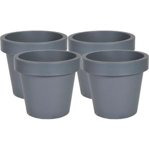 Plantenpot/bloempot - 4x - kunststof - grijs - Tuin buiten - D20 x H18 cm