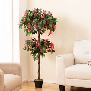 150 cm Kunstmatige Bougainvillea Kunstbloemenboom 252 Bloemen 630 Bladeren Echt Houten Stam Hoge Nepplant in Pot