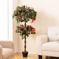 150 cm Kunstmatige Bougainvillea Kunstbloemenboom 252 Bloemen 630 Bladeren Echt Houten Stam Hoge Nepplant in Pot