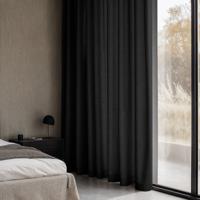 Gordijnen met Linnen Look - Haken of Ringen - Zwart maat: 250 x 150 cm - materiaal: Polyether/Velours - Dekbed-Discounter.nl