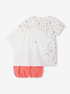 Set van 2 pyjashorts voor baby's fluoriserend koraal