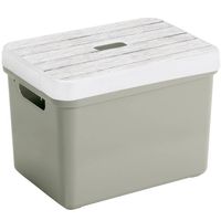 Sunware Opbergbox/mand - lichtgroen - 18 liter - met deksel hout kleur - Opbergbox - thumbnail