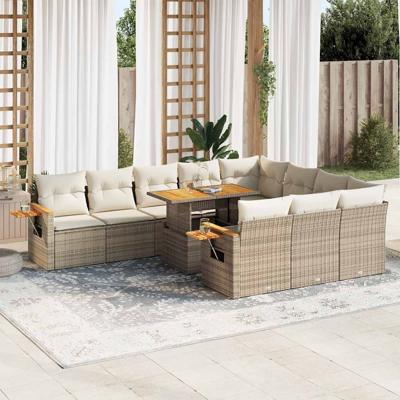 11-delige Tuinset met kussens poly rattan acacia beige