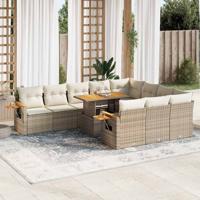 11-delige Tuinset met kussens poly rattan acacia beige