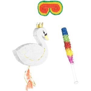 Verjaardag Pinata Zwaan van 43 x 49 cm - set met stok en masker