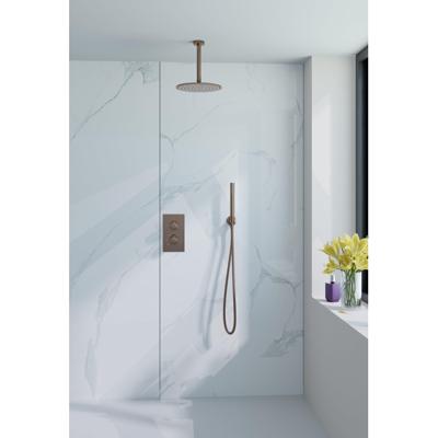 Fortifura Calvi Inbouw Regendoucheset - thermostatisch - plafondarm - 25cm hoofddouche - staaf handdouche - metalen doucheslang - geborsteld koper PVD SW970038 / SW970041 / SW970042 / SW970045 / SW9700