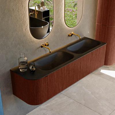 Badmeubel Mondiaz Kurve | 165 cm | Meubelkleur Ruby | Wastafelkleur Urban | Solid surface | Dubbel / Rechts spoelbak | Zonder kraangat(en) Badmeubel Mondiaz Kurve | 165 cm | Meubelkleur Ruby | Wastafelkleur Urban | Solid surface | Dubbel / Rechts spoelbak | Zonder kraangat(en)