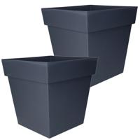 EDA Bloempot Toscane vierkant - 2x stuks - kunststof - antraciet grijs - L32 x B32 x H32 cm - 22L -