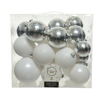 Decoris Kerstballen - 26x st - wit en zilver - 6, 8 en 10 cm - kunststof   - - thumbnail