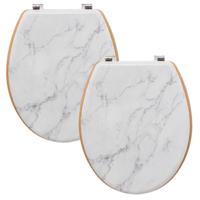 5Five Toiletbril Rome - 2x - wit marmer print - MDF hout - universeel - standaard wc bril 5Five Toiletbril Rome - 2x - wit marmer print - MDF hout - universeel - standaard wc bril