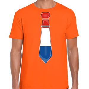 Verkleed T-shirt voor heren - stropdas Nederland - oranje - supporter - themafeest