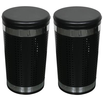 MSV Wasmand Dubai - 2x - zwart - RVS metaal - 46 liter - afsluitbaar deksel - 35 x 60 cm