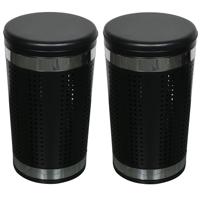 MSV Wasmand Dubai - 2x - zwart - RVS metaal - 46 liter - afsluitbaar deksel - 35 x 60 cm
