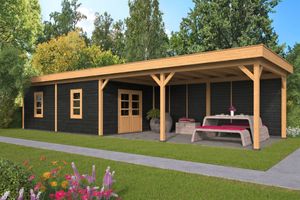 Lariks/Douglas Overkapping Oslo XL type 11 zwart 1303x430 cm- Plat dak- Onbehandeld lariks Douglas hout- Tuindeco