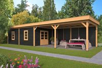 Lariks/Douglas Overkapping Oslo XL type 11 zwart 1303x430 cm- Plat dak- Onbehandeld lariks Douglas hout- Tuindeco