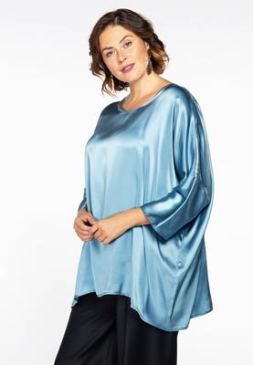 Yoek Blouse short SILK | Blauw | Maat 50/52