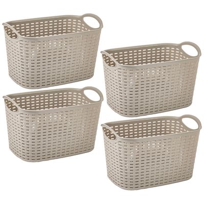 Opbergmand/kastmandje - 4x stuks - 6,4 liter - beige - kunststof - 19 x 29 x 18 cm