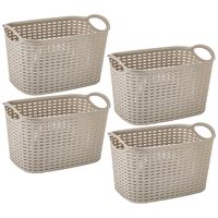 Opbergmand/kastmandje - 4x stuks - 6,4 liter - beige - kunststof - 19 x 29 x 18 cm