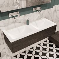 Mondiaz Lush Cloud badmeubel eiken donker bruin 120 cm 1 lade solid surface dubbele spoelbak zonder kraangat