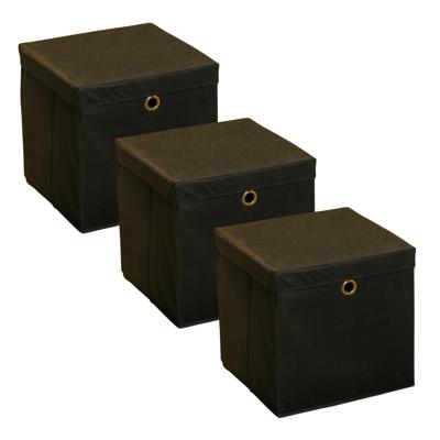 HI Opbergmand - 3x - zwart - 30 x 30 cm - kunststof - met deksel