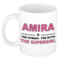 Naam cadeau mok/ beker Amira The woman, The myth the supergirl 300 ml   -