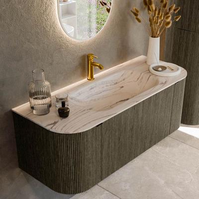 Badmeubel Mondiaz Kurve-Dlux | 120 cm | Meubelkleur Shadow | Wastafelkleur Nata | Solid surface | Wasbak midden spoelbak | 1 kraangat
