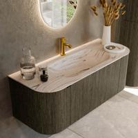 Badmeubel Mondiaz Kurve-Dlux | 120 cm | Meubelkleur Shadow | Wastafelkleur Nata | Solid surface | Wasbak midden spoelbak | 1 kraangat