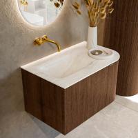 Badmeubel Mondiaz Kurve-Dlux | 75 cm | Meubelkleur Walnut | Wastafelkleur Ostra | Solid surface | Links spoelbak | Zonder kraangat(en) Badmeubel Mondiaz Kurve-Dlux | 75 cm | Meubelkleur Walnut | Wastafelkleur Ostra | Solid surface | Links spoelbak | Zonder kraangat(en)