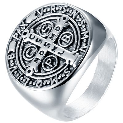Zegelring Heren Edelstaal Zilverkleurig Holy Medal Cross-21.5mm