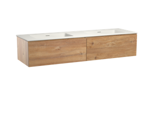 Storke Edge zwevend badmeubel 170 x 52 cm ruw eiken met Mata dubbele wastafel in mat witte solid surface