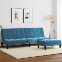 Slaapbank 2-zits met voetenbank fluweel blauw Slaapbank 2-zits met voetenbank fluweel blauw