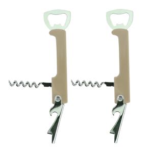 Excellent Houseware flesopener/kurkentrekker - 2x - kelnersmes - beige - 12 cm