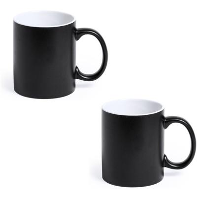 Koffiemok en Drinkbeker Allegra - 8x - zwart/wit - 350 ml - Keramiek - Mokken