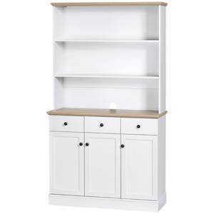 HOMCOM Keukenkast, Buffet, 3 Laden, 3 Schappen, 101 x 39 x 180,5 cm, Wit/Natuur