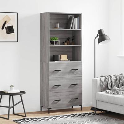 Hoge kast 69,5x34x180 cm bewerkt hout grijs sonoma eikenkleurig