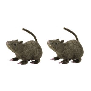 Set van 2x stuks harige horror decoratie rat bruin 21 cm