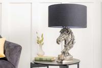 Handgemaakte tafellamp CABALLO 60cm zilver zwart metaal katoenen paard sculptuur - 6043624
