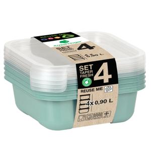 Vershoudbakjes/lunchboxen - set van 4x st - 900 ml - groen/transparant- L16 x B16 x H9 cm