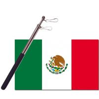 Landen vlag Mexico - 90 x 150 cm - met compacte draagbare telescoop vlaggenstok - supporters - thumbnail