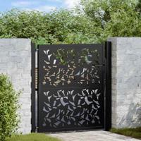 Poort met bladontwerp 105x106 cm staal zwart