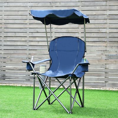 Opvouwbare Campingstoel met Zonneluifel Bekerhouder Draagtas 96,5 x 67,5 x 130 cm Blauw