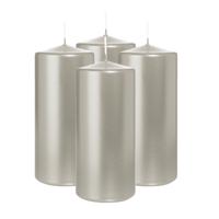 Cilinderkaars/stompkaars - 4x - metallic zilver - 15 x 7 cm - 63 branduren