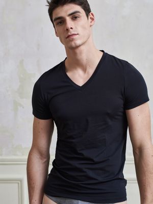 HOM - T-Shirt V-neck - Supreme Cotton - zwart, Maat:S