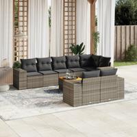 9-delige Loungeset met kussens poly rattan grijs