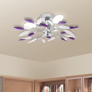 VidaXL Plafondlamp witte en paarse acryl kristal bladeren 3xe14