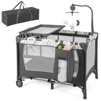 Opklapbaar Zijbed Reiswieg met Matras Commode en Draagtas Babybedje op 2 Niveaus met Wielen voor Baby's tot 36 Maanden