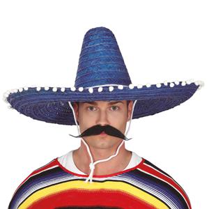 Mexicaanse Sombrero hoed voor heren - carnaval/verkleed accessoires - blauw - met ornamenten