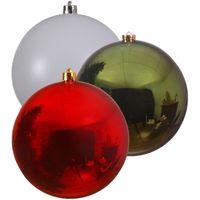 Kerstversieringen set van 6x grote kunststof kerstballen groen-wit-rood 14 cm glans - thumbnail